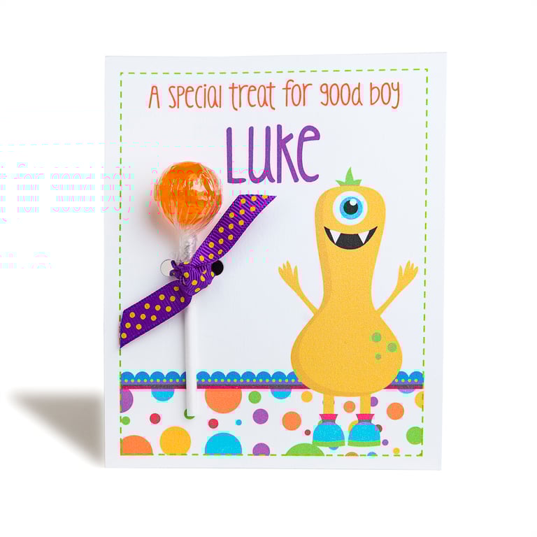 Personalised Monster Lollipop Notecard