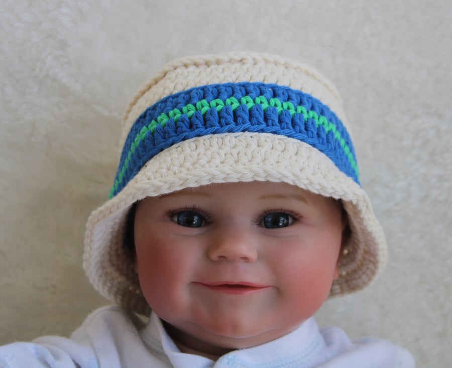 Sun Hat for Baby - 100% Cotton - Boater Style Sun Hat - 0-3 Months Baby Boy
