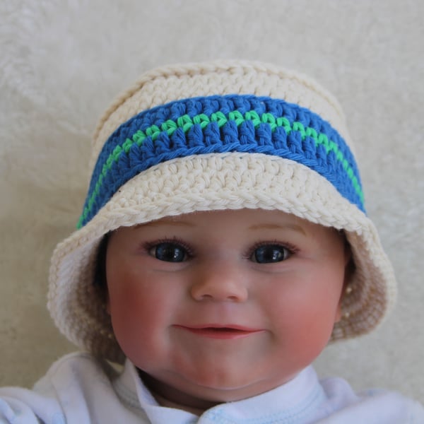 Sun Hat for Baby - 100% Cotton - Boater Style Sun Hat - 0-3 Months Baby Boy