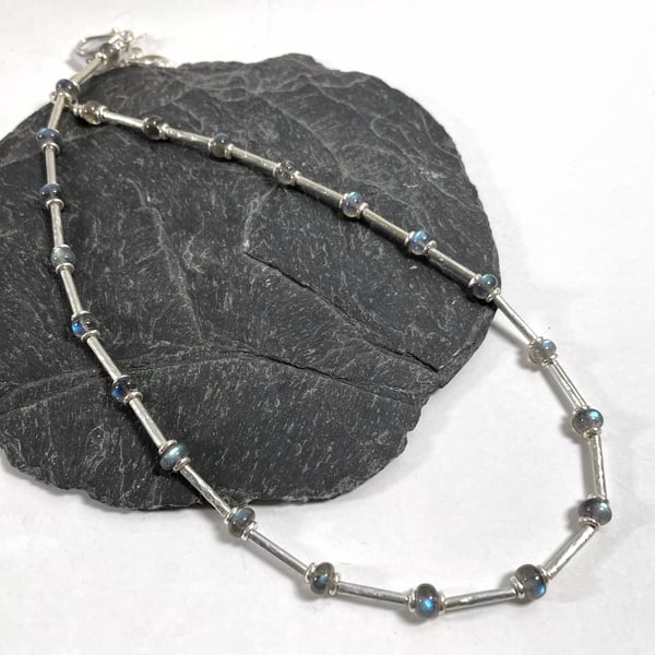 Sterling silver and labradorite bead necklace