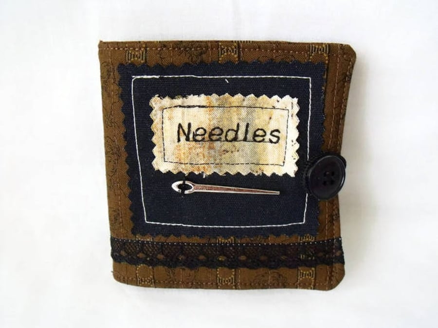 sewing needle keep safe book, brown 