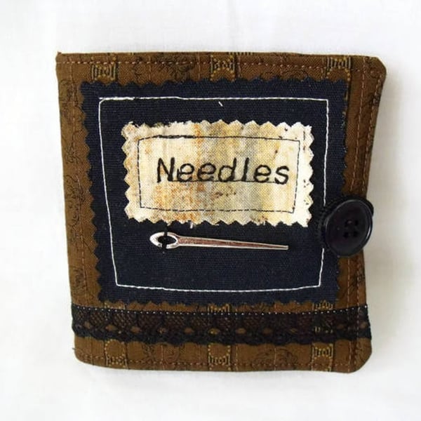 sewing needle keep safe book, brown 