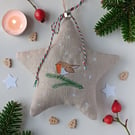 Star Christmas Decoration with Embroidered Robin