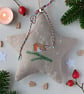 Star Christmas Decoration with Embroidered Robin