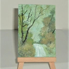 original art aceo watercolour waterfall landscape ( ref F 432)