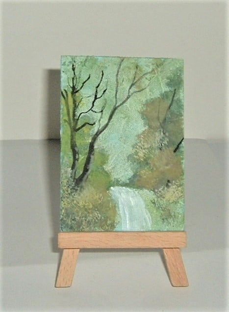 original art aceo watercolour waterfall landscape ( ref F 432)