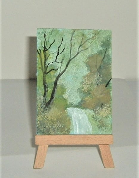 original art aceo watercolour waterfall landscape ( ref F 432)