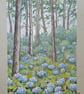 Little woodland with blue hydrangea, small original landscape drawing, wall art - Image 6