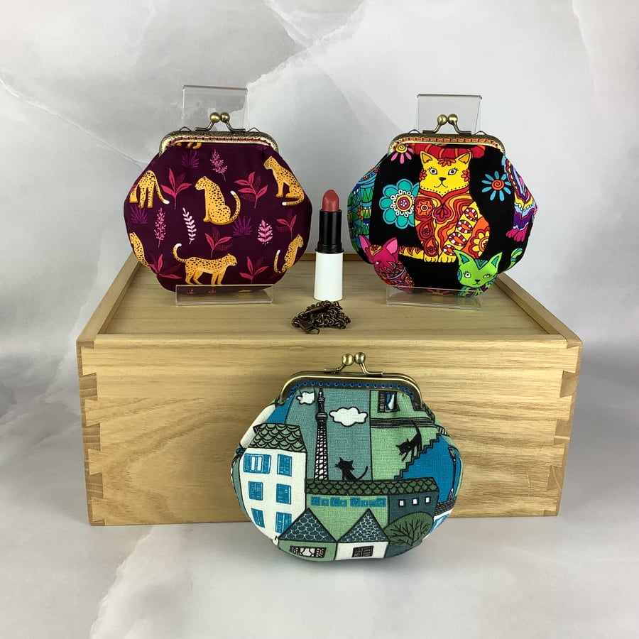 Handmade cats coin purse, 3 options and optional chain