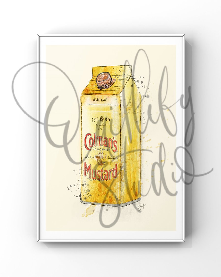 Watercolour Signed Art Print - Colmans Mustard Milkshake Carton