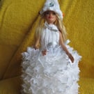 Hand Knitted White Christmas Tree Doll Spare Toilet Roll Cover