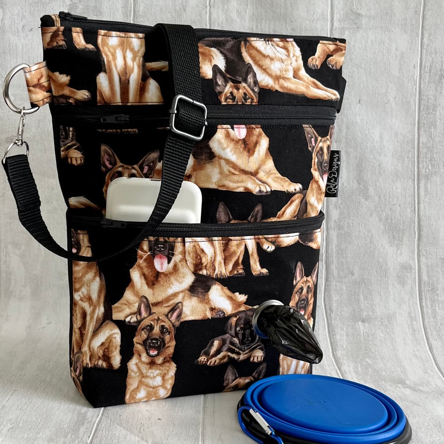 Dog walking bag, crossbody bag, German shepherds 