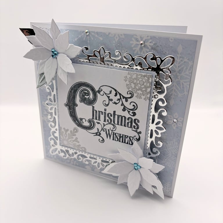 Handmade Christmas Card - Christmas Wishes, Ice Blue 5x5 