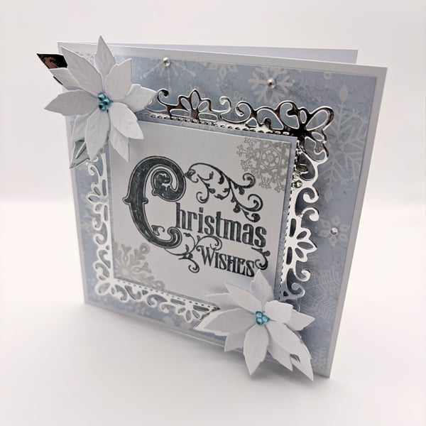 Handmade Christmas Card - Christmas Wishes, Ice Blue 5x5 