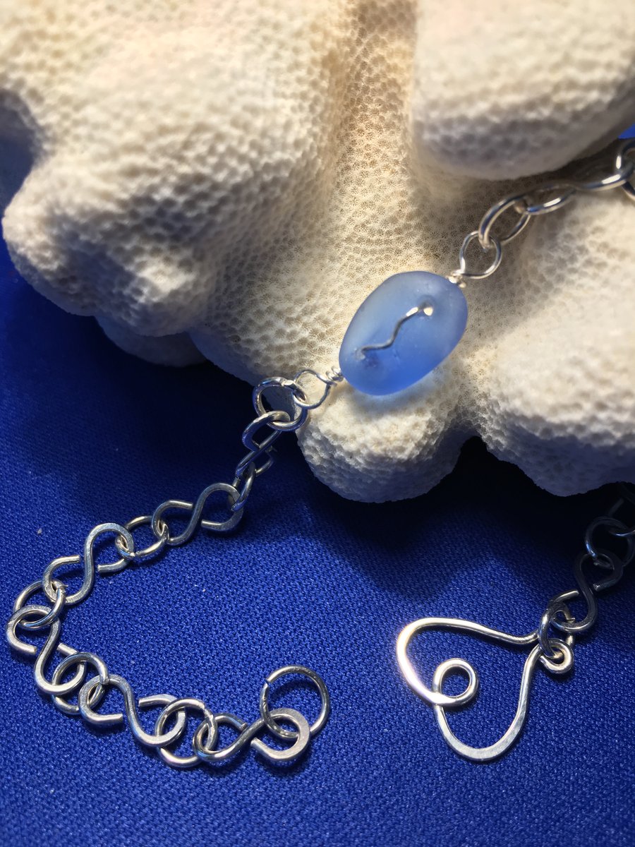 Sea Glass & Sterling Silver Infinity Bracelet 