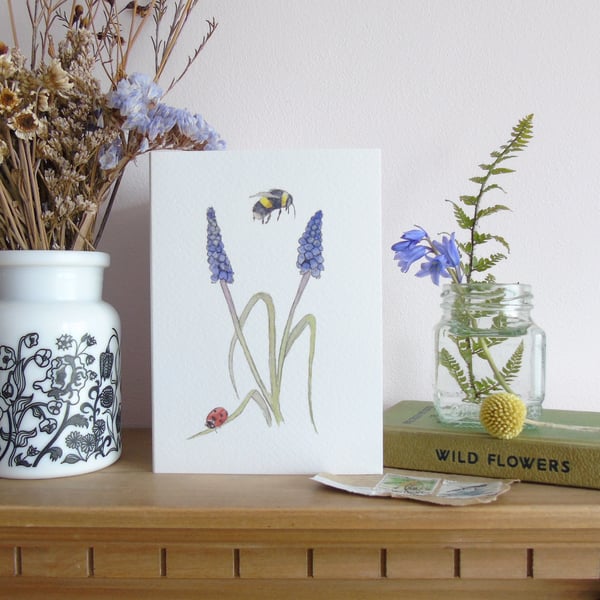Ladybird and Muscari Any Occasion Greetings card