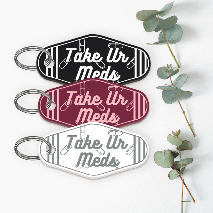 Take Your Meds - Pills Keyring: Acrylic Motel-style Well-Being Keychain