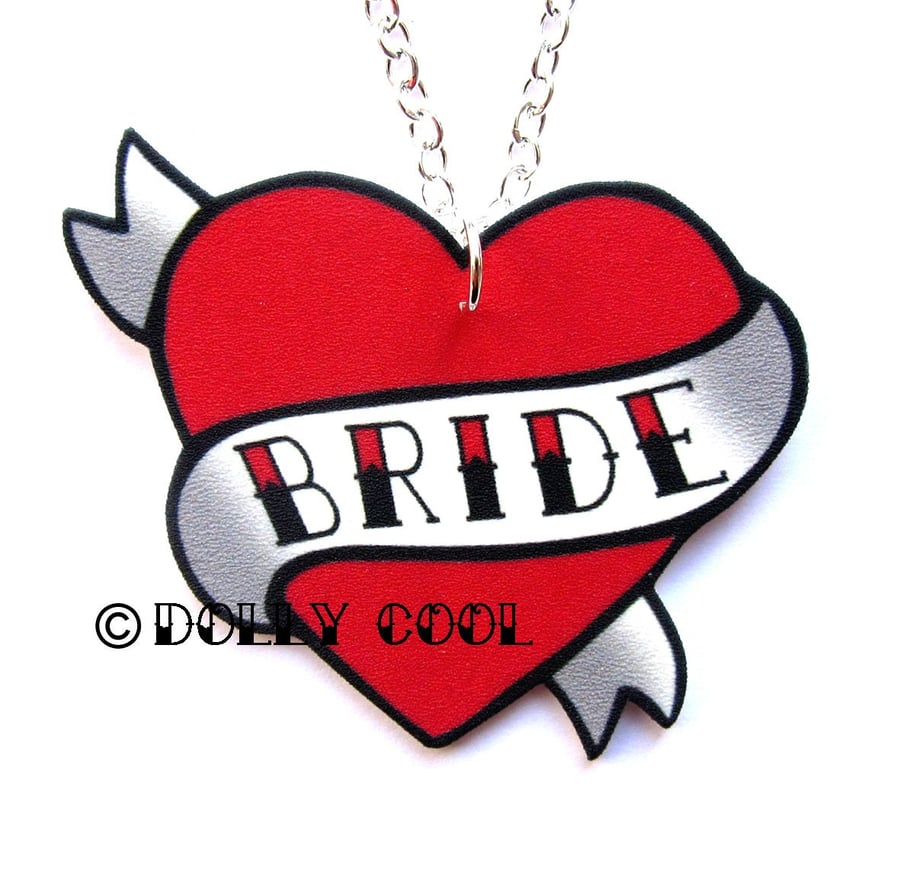 Heart Necklace Wedding Tattoo style - Bride - Hand Made by Dolly Cool Rockabilly