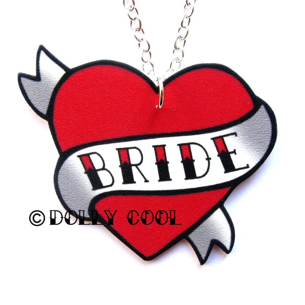 Heart Necklace Wedding Tattoo style - Bride - Hand Made by Dolly Cool Rockabilly