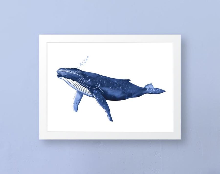 Cornish Humpback Whale Art Print, Wall Art, Unframed Art Print