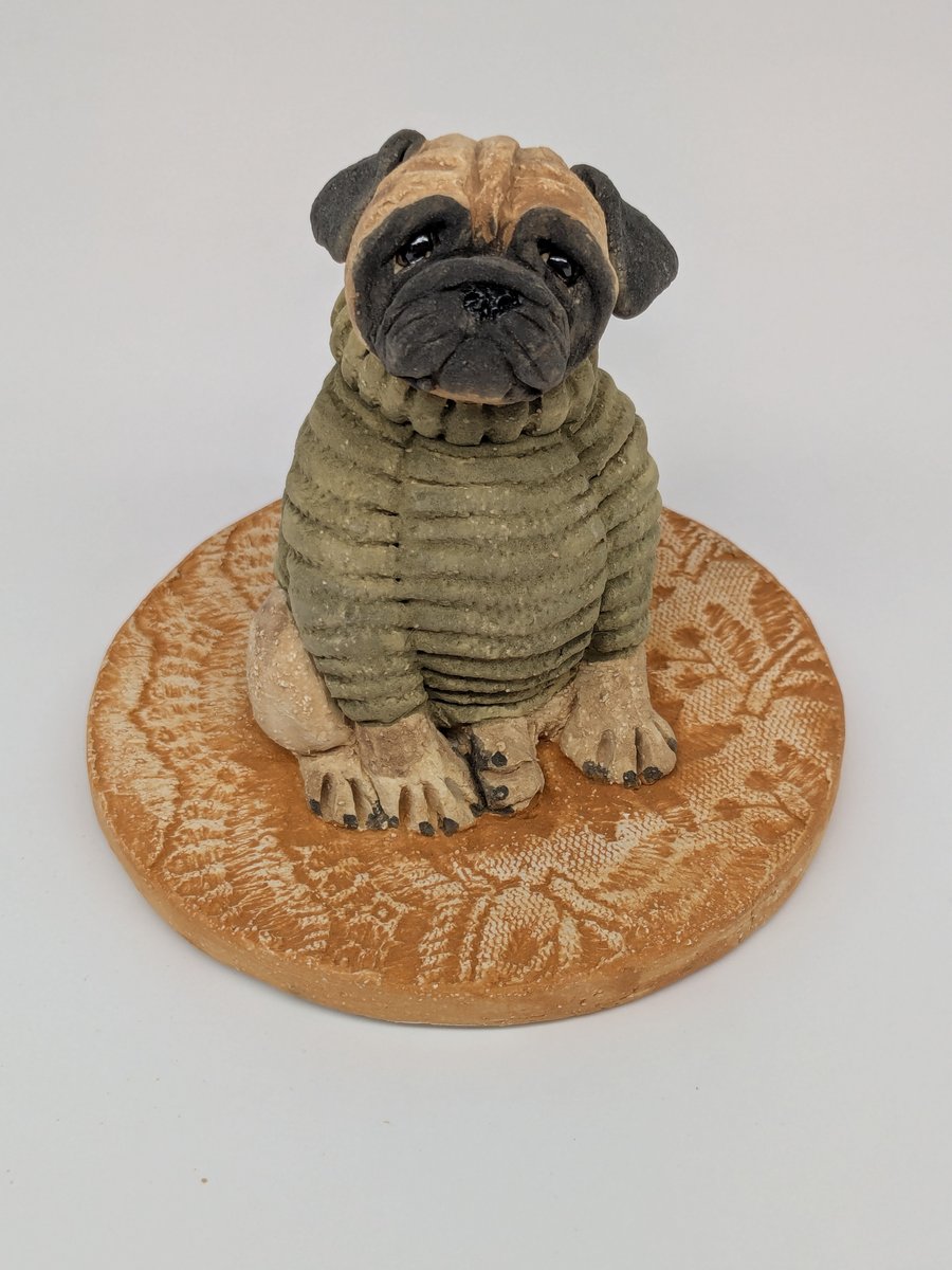 Pug in Olive Woolly Jumper