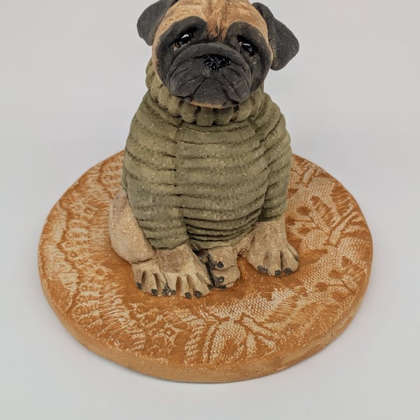 Pug in Olive Woolly Jumper