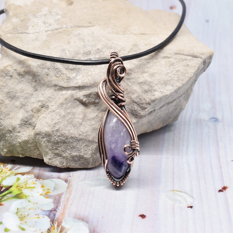 Copper Wire Wrapped Tiffany Stone One of a Kind Pendant