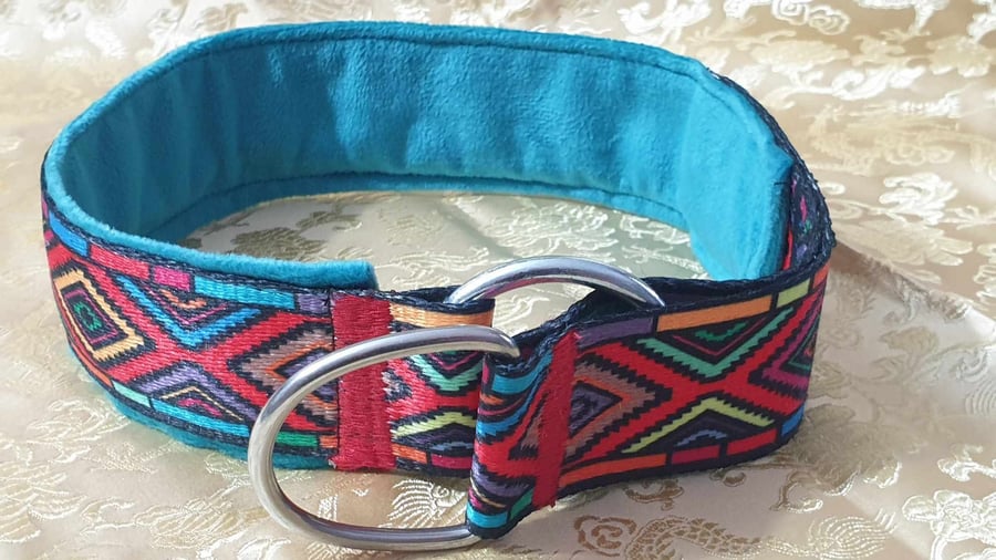 Fur protective Lined Dog Collar: Geometric Print  (16-19 Inch) Medium Martingale