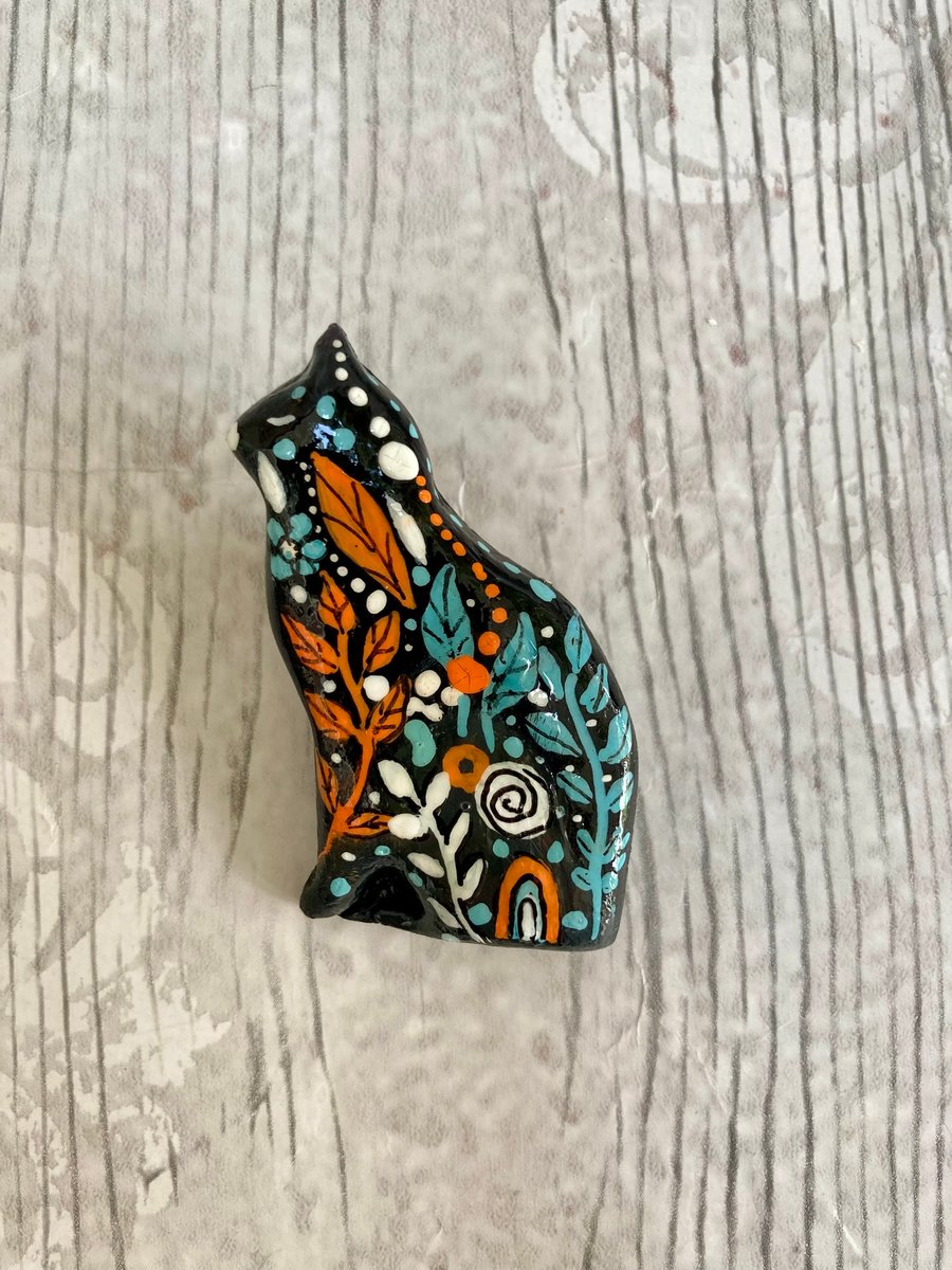 Hand Painted Cat Brooch Boho Clay Brooch Pin Gift For Her Handcrafted
