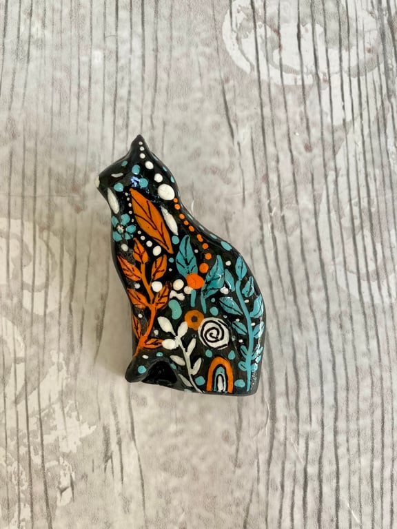 Hand Painted Cat Brooch Boho Clay Brooch Pin Gift For Her Handcrafted