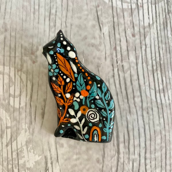 Hand Painted Cat Brooch Boho Clay Brooch Pin Gift For Her Handcrafted