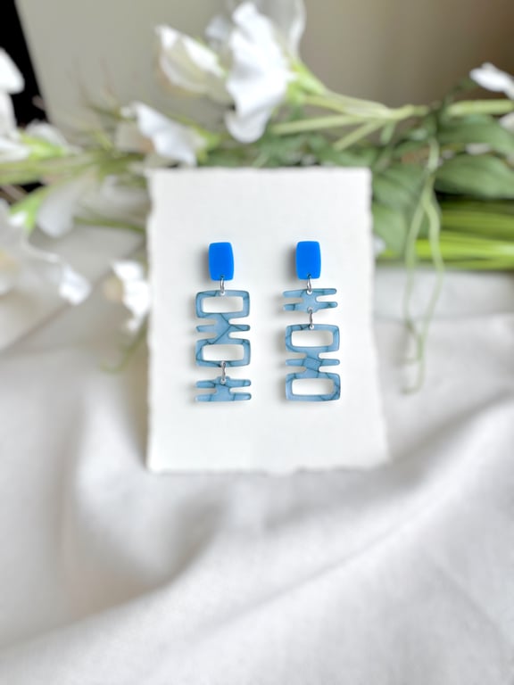 Sculptural Monolithic Blue Acrylic Earrings