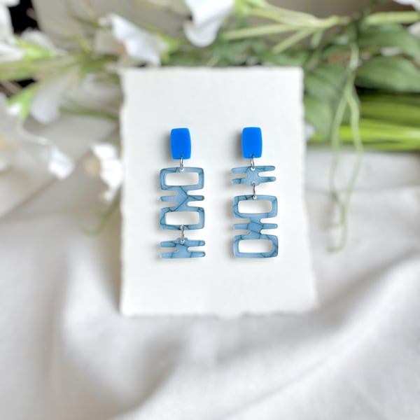 Sculptural Monolithic Blue Acrylic Earrings