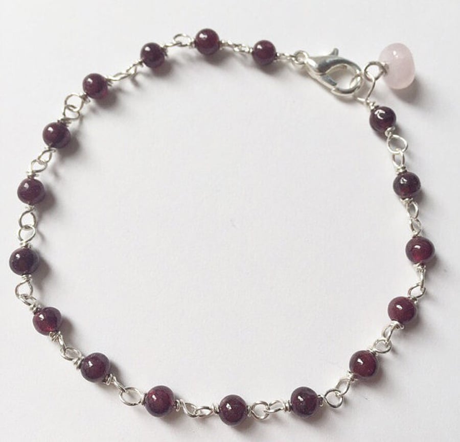 Garnet Cherry bracelet - Rhodolite garnet Sterling silver bracelet