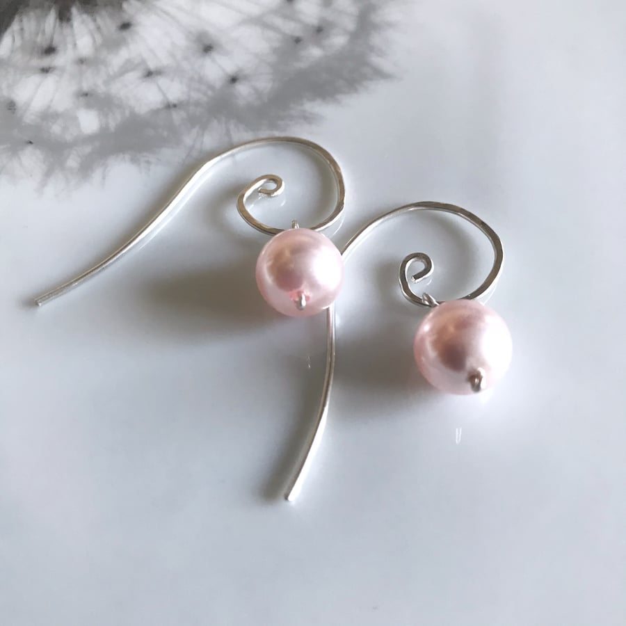 Sterling silver pink pearl earrings, Interchangeable pearls in pink and ivory
