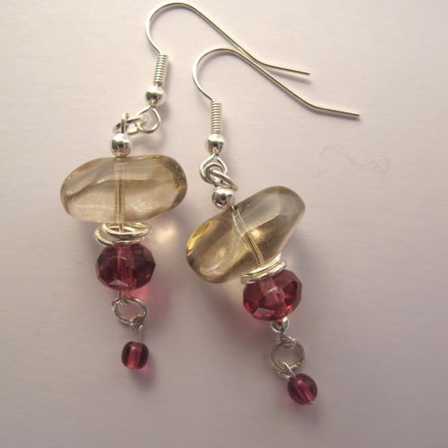 Caramel and raspberry glass earrings