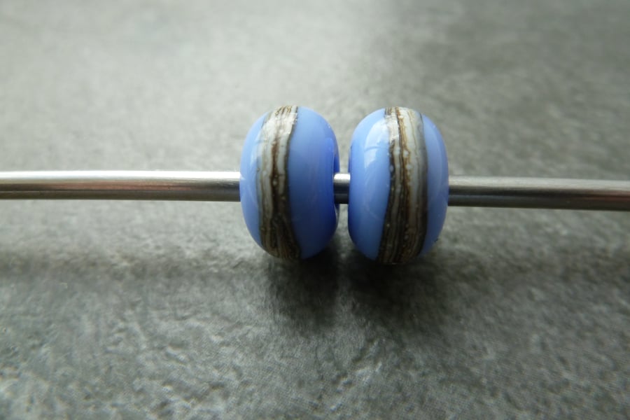 blue wrapped lampwork glass bead pair