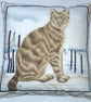 Ginger tabby cat sitting on a quayside cushion - Image 1