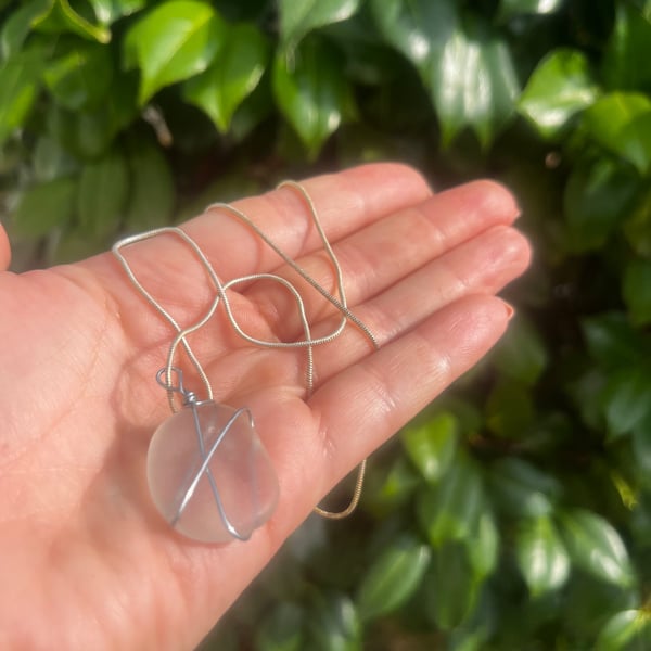 Sea glass necklace, silver