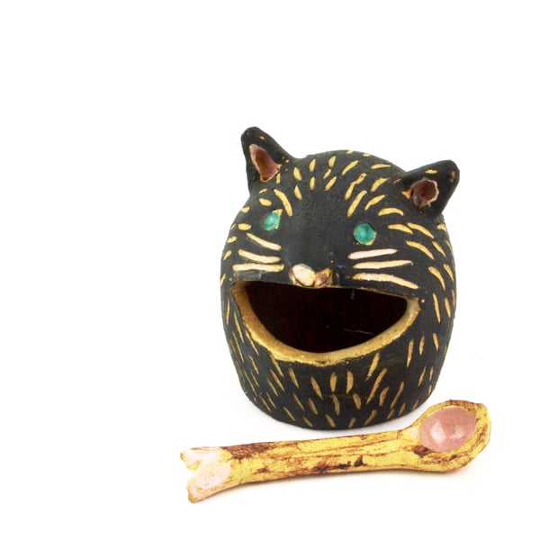 Black cat salt pot and fish tail spoon
