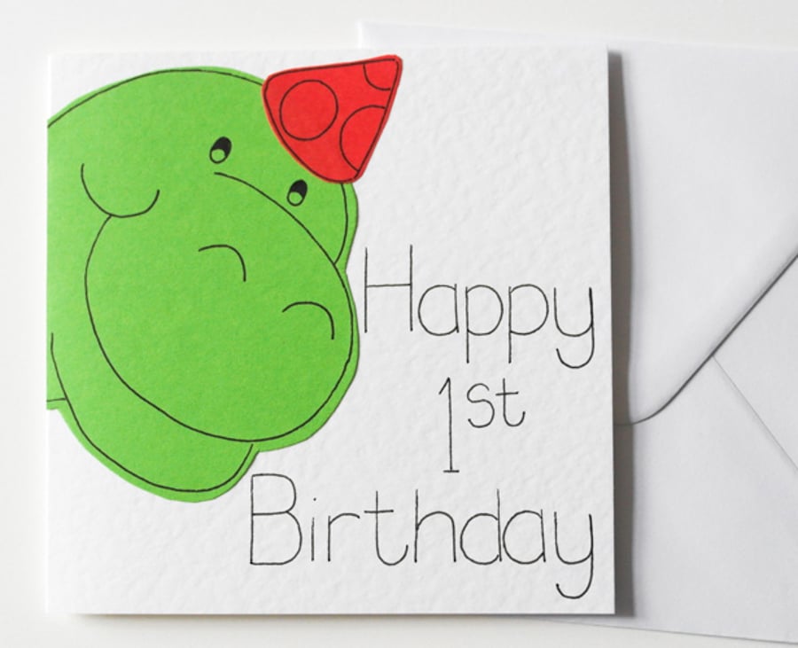 Dinosaur First Birthday Card, Dino 1st Happy Birthday Card, Dinosaur card