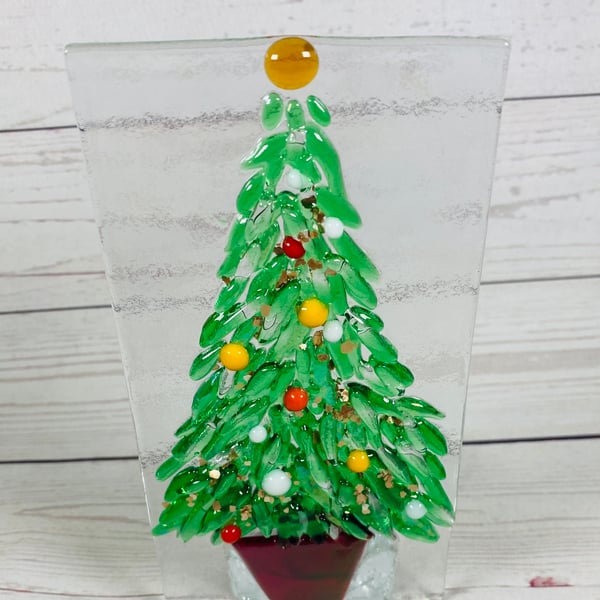 Pretty fused glass Christmas tree candle holder 