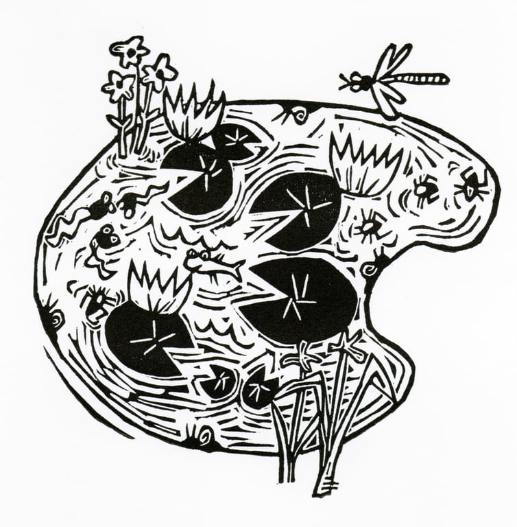  lino print - Pond Life - Super Seconds
