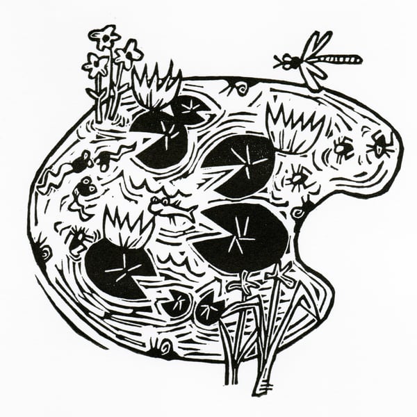  lino print - Pond Life - Super Seconds