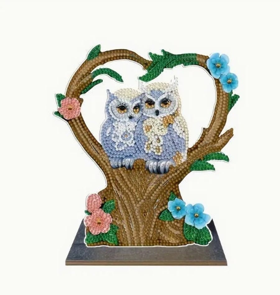 5D DIY Owl in Heart Trees Diamond Art Kit Crystal Embroidery Rhinestone Approx 1