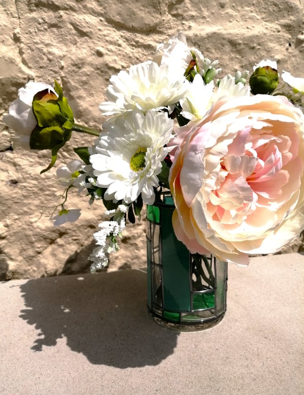 Sea Glass Greens is a Stained Glass Effect Flower Vase. Hand leaded Design Creat