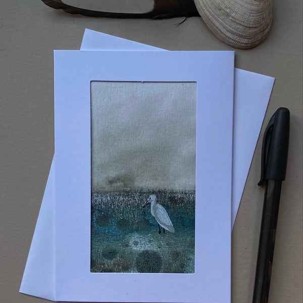 Lone egret hand painted greetings card