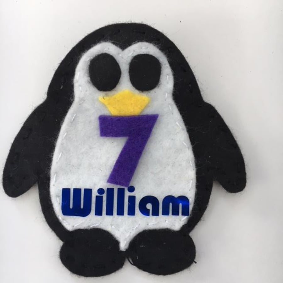 Birthday badge- Penguin - personalised
