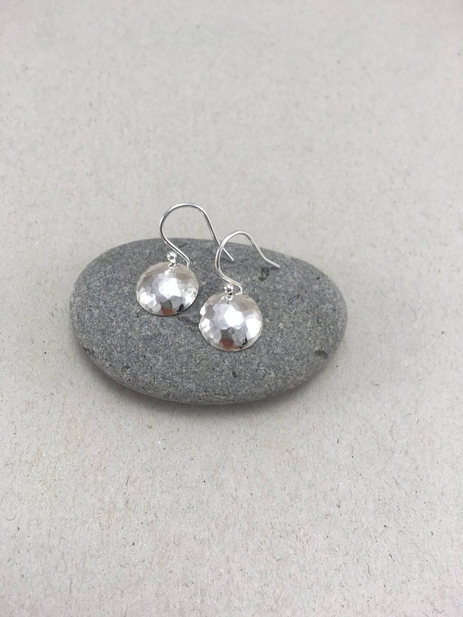Hammered Silver Dome Drop Earrings