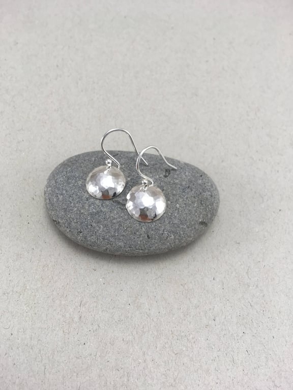 Hammered Silver Dome Drop Earrings